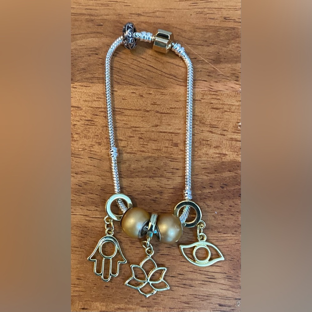 NEW European and Chakra charms on a silver plated snake chain bracelet #3
